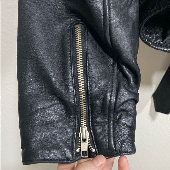 Vintage Tannery West Black Leather Studded Biker Moto Jacket Skull Patch Size‎ S - Picture 11 of 16